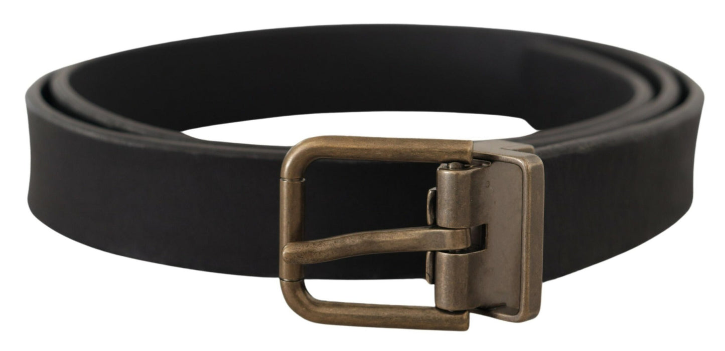 Dolce &amp; Gabbana Ceinture classique en cuir noir avec boucle à grain métallique en laiton