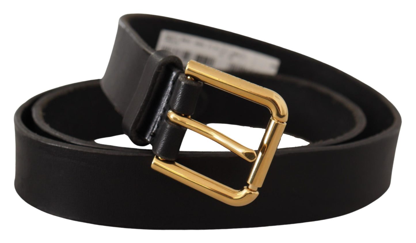 Dolce &amp; Gabbana Ceinture en cuir noir avec logo en métal doré