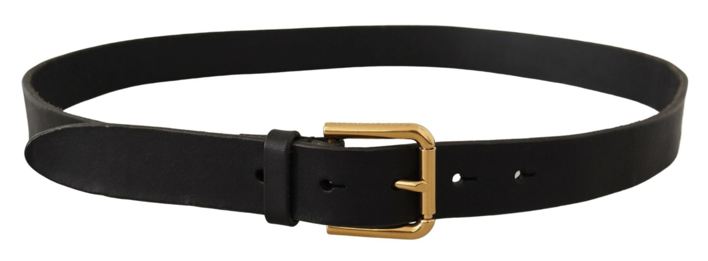 Dolce &amp; Gabbana Ceinture en cuir noir avec logo en métal doré