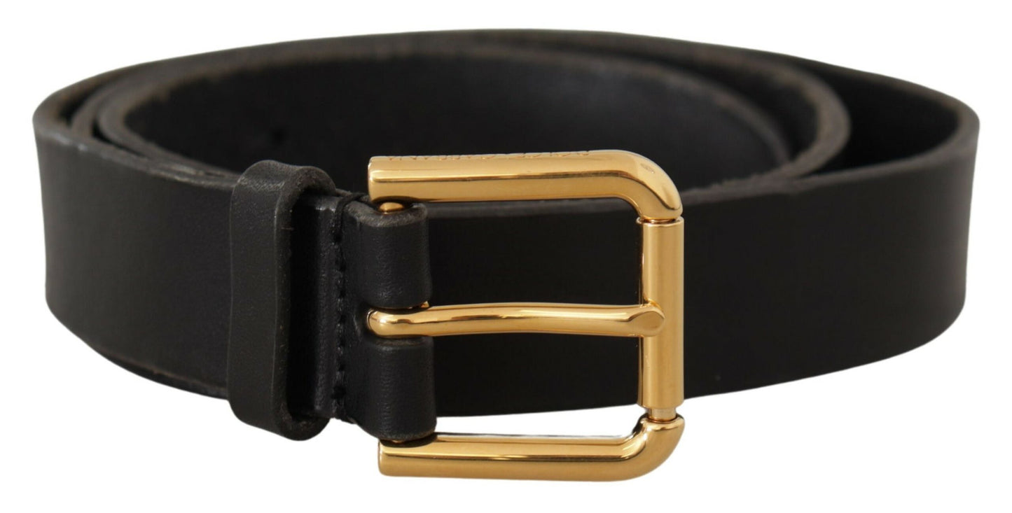 Dolce &amp; Gabbana Ceinture en cuir noir avec logo en métal doré