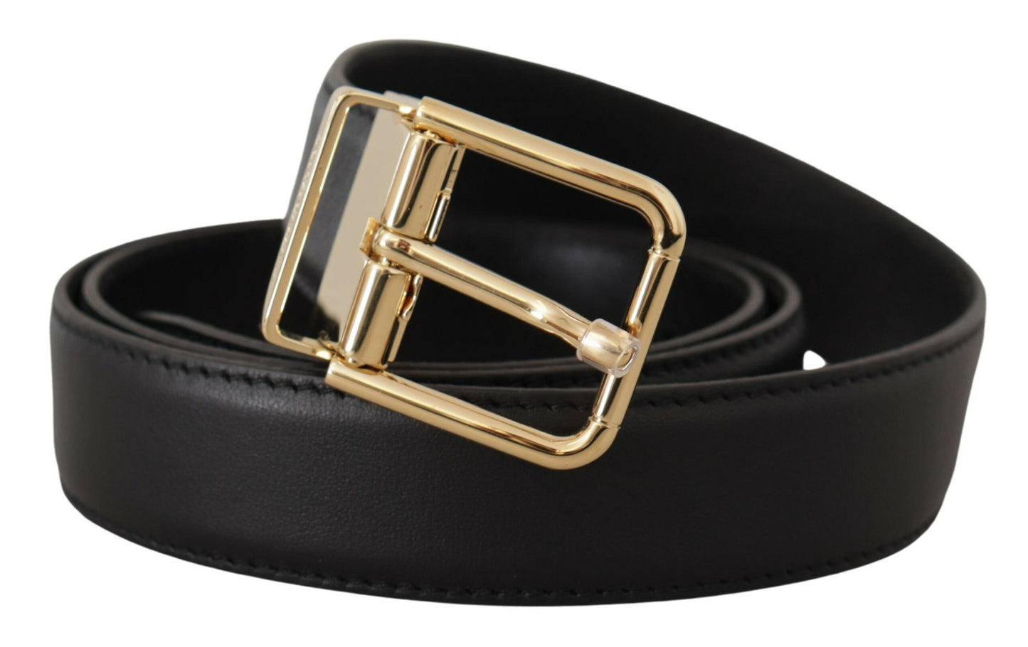 Dolce &amp; Gabbana Ceinture à boucle avec logo en métal doré en cuir classique noir