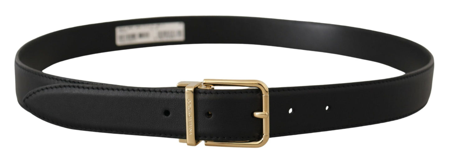 Dolce &amp; Gabbana Ceinture à boucle avec logo en métal doré en cuir classique noir