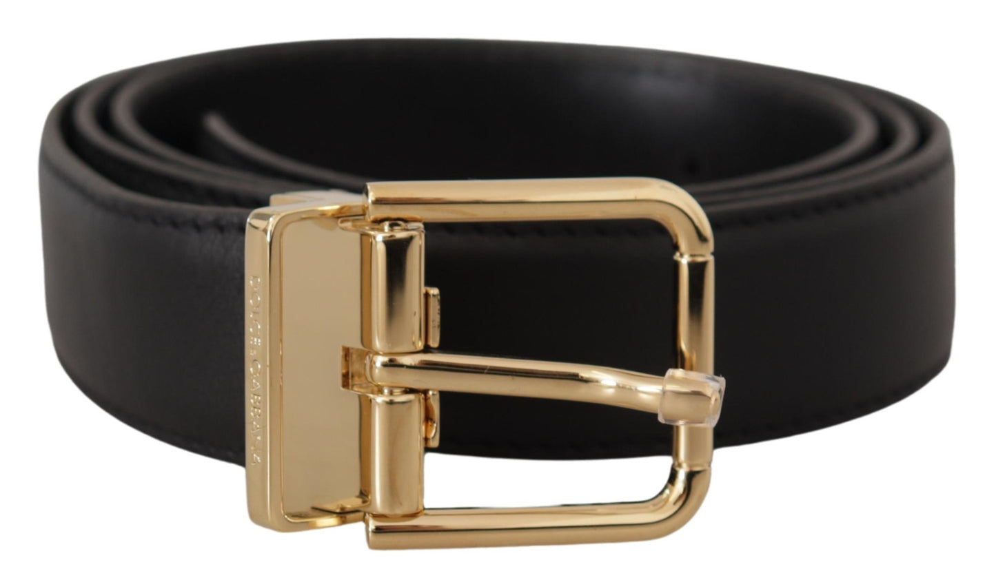 Dolce &amp; Gabbana Ceinture à boucle avec logo en métal doré en cuir classique noir