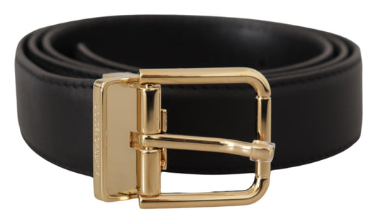 Dolce &amp; Gabbana Ceinture à boucle avec logo en métal doré en cuir classique noir