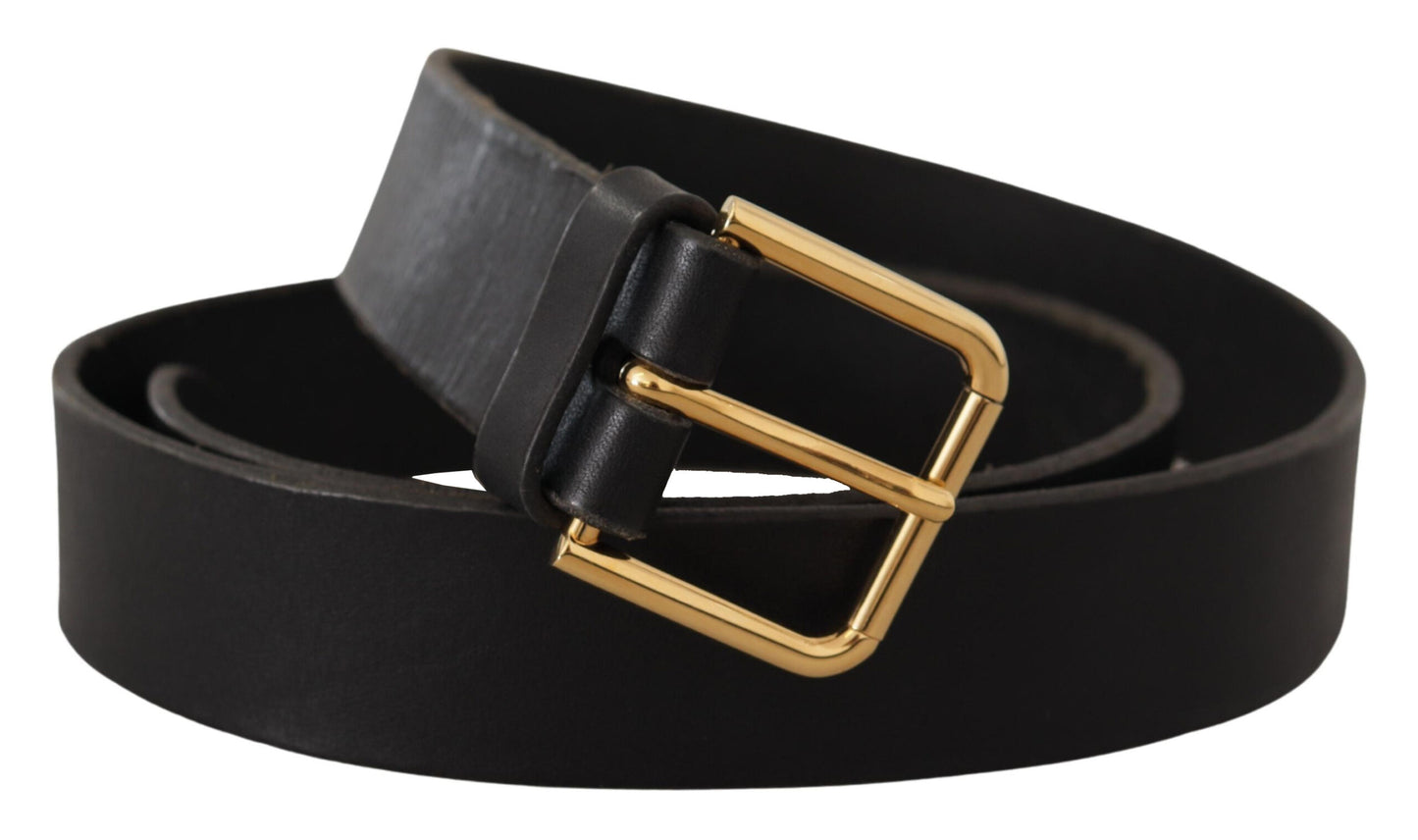 Dolce &amp; Gabbana Ceinture en cuir de veau à boucle avec logo en métal doré marron