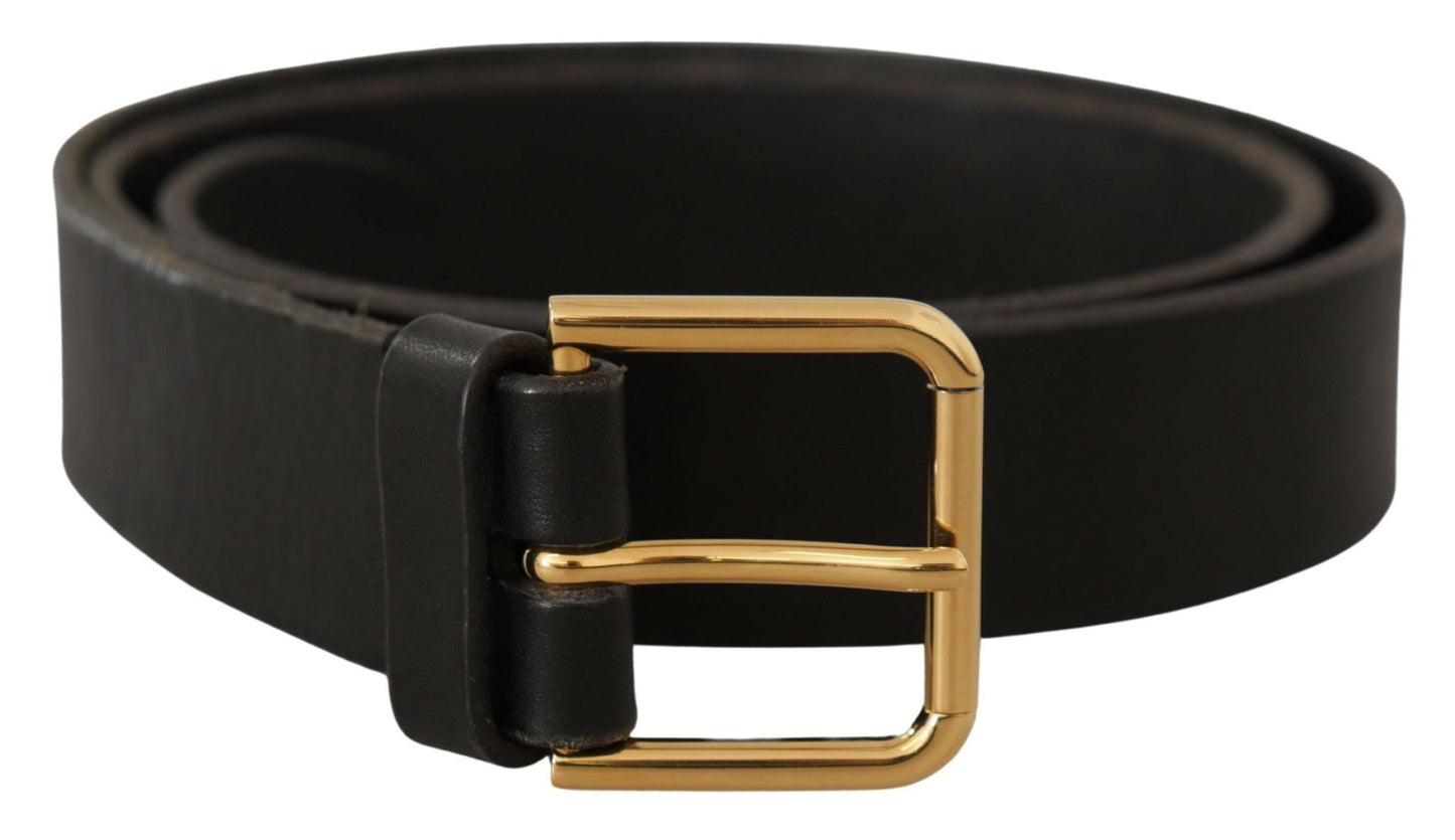 Dolce &amp; Gabbana Ceinture en cuir de veau à boucle avec logo en métal doré marron