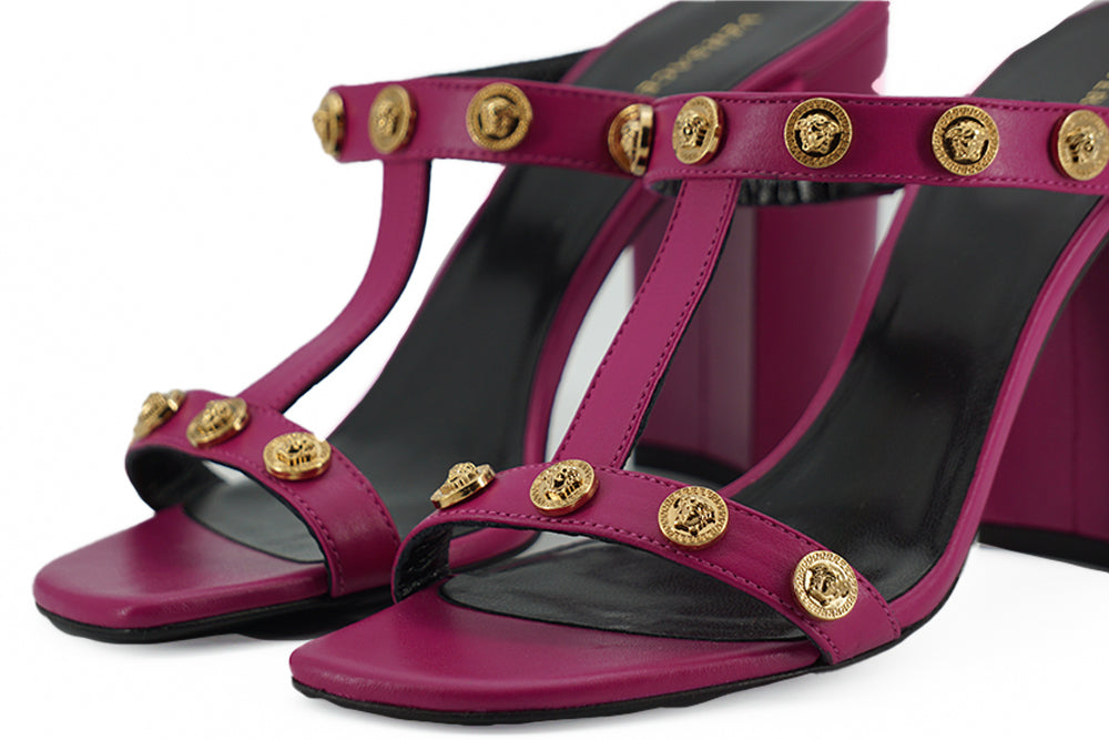 Versace Sandales à talons hauts en cuir de veau violet