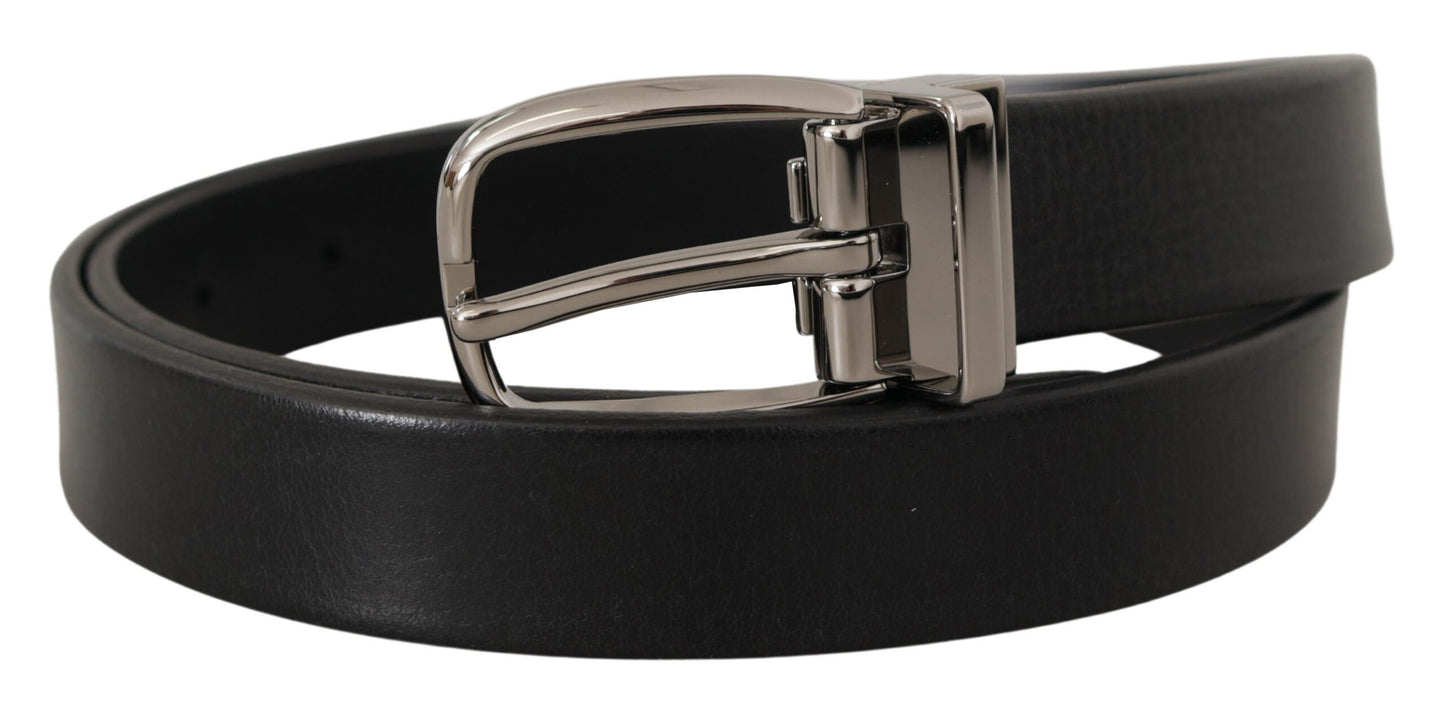 Dolce &amp; Gabbana Ceinture à boucle avec logo en métal chromé argenté et cuir noir