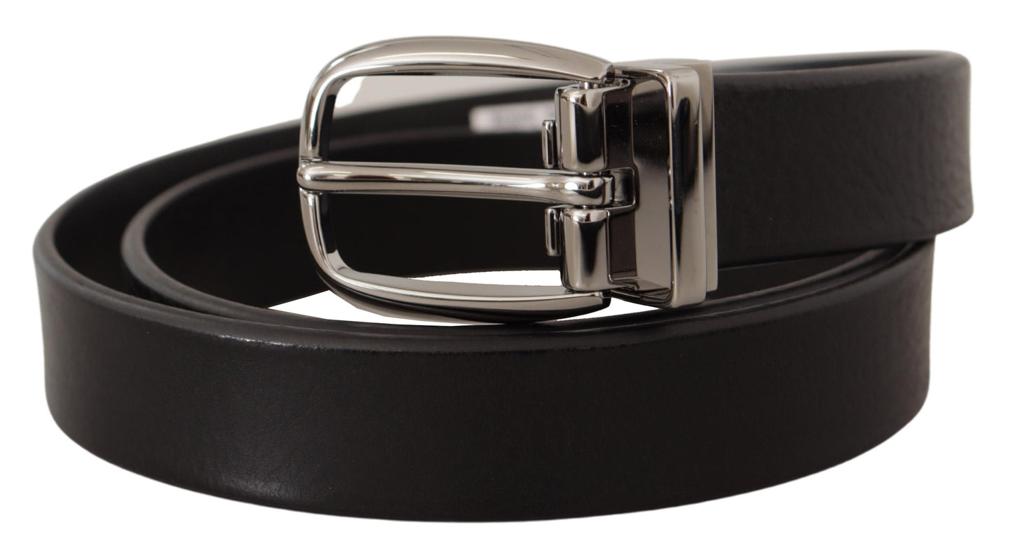 Dolce &amp; Gabbana Ceinture classique en cuir de veau noir avec logo en métal