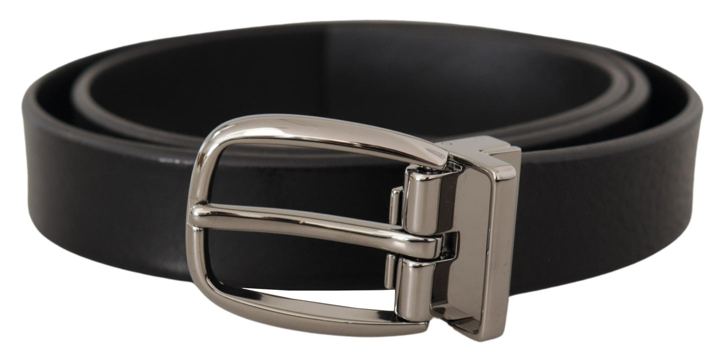 Dolce &amp; Gabbana Ceinture classique en cuir de veau noir avec logo en métal