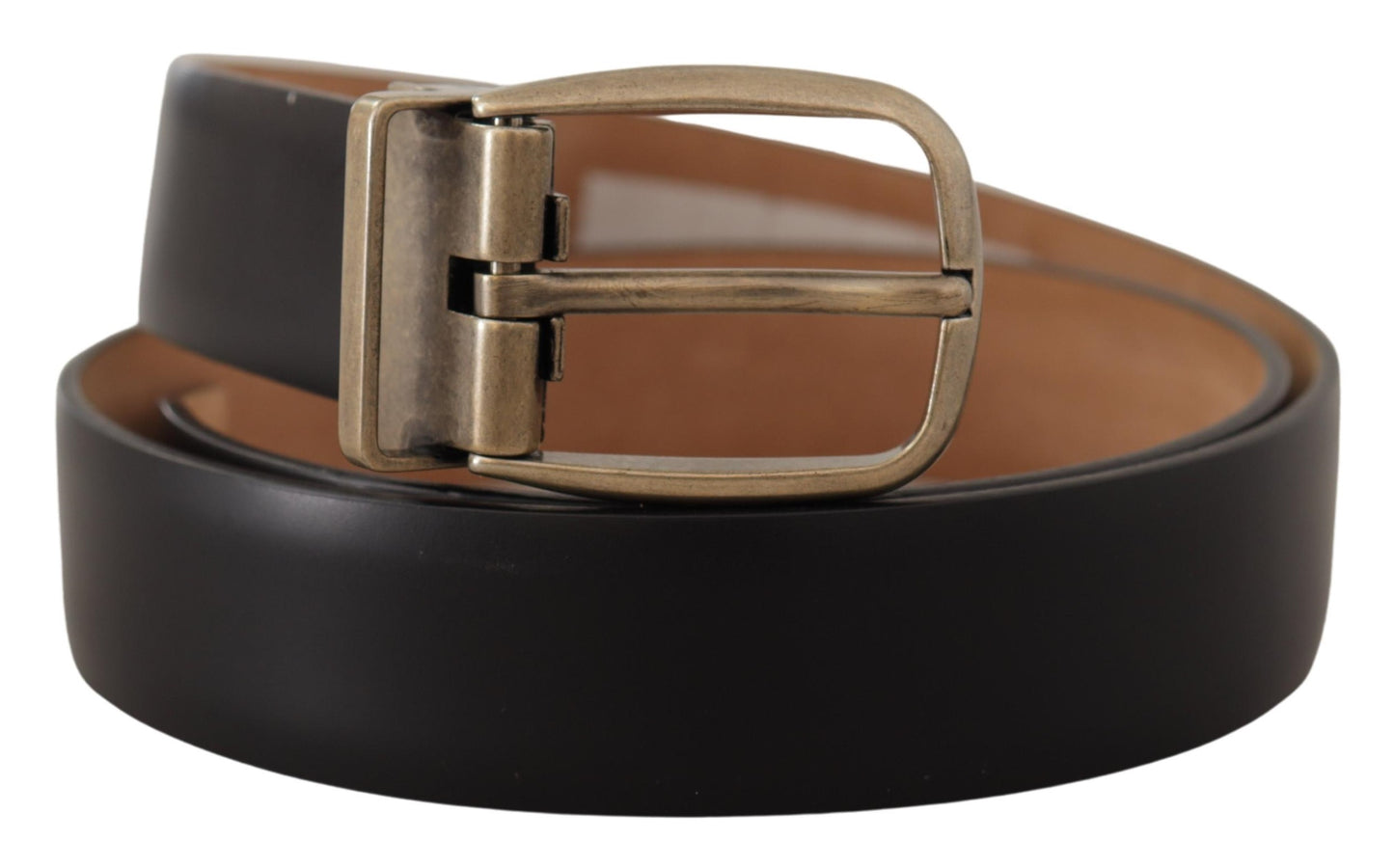 Dolce &amp; Gabbana Ceinture à boucle en métal vintage en cuir marron noir