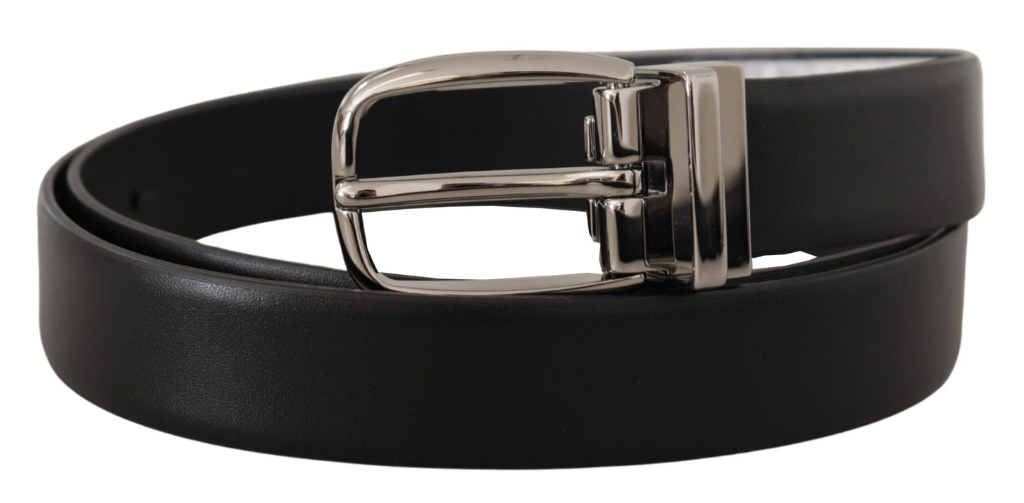 Dolce &amp; Gabbana Ceinture à boucle avec logo en cuir noir et métal argenté chromé