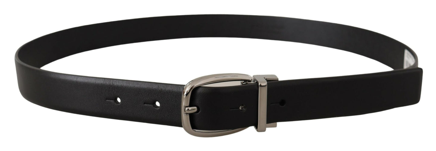 Dolce &amp; Gabbana Ceinture à boucle avec logo en cuir noir et métal argenté chromé