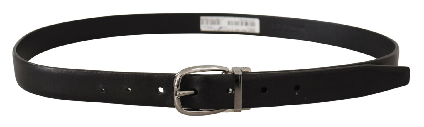 Dolce &amp; Gabbana Ceinture à boucle en métal avec logo chromé en cuir noir