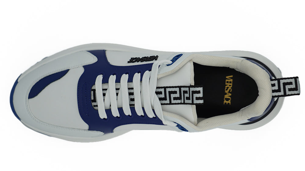 Baskets Versace en cuir de veau bleu et blanc