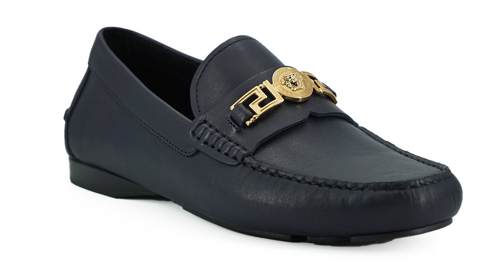 Mocassins Versace en cuir de veau bleu marine