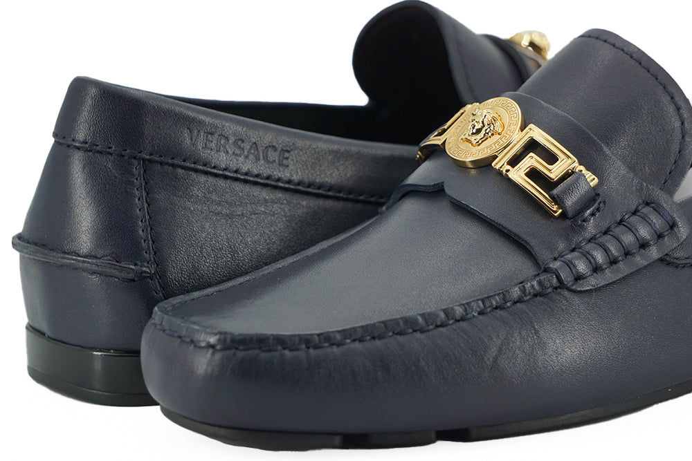 Mocassins Versace en cuir de veau bleu marine