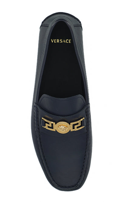 Mocassins Versace en cuir de veau bleu marine