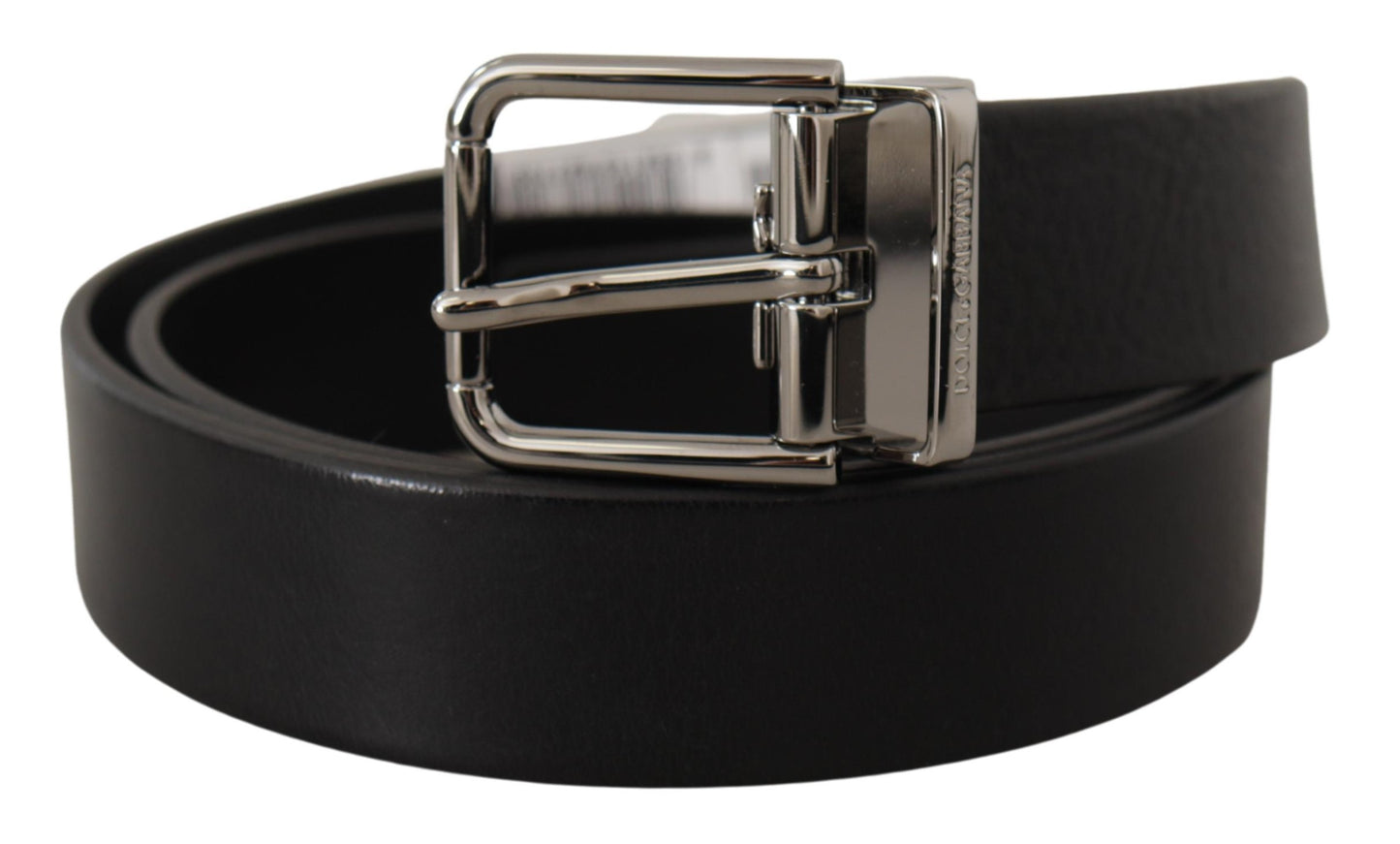 Dolce &amp; Gabbana Ceinture à boucle en métal gravé avec logo en cuir de veau noir