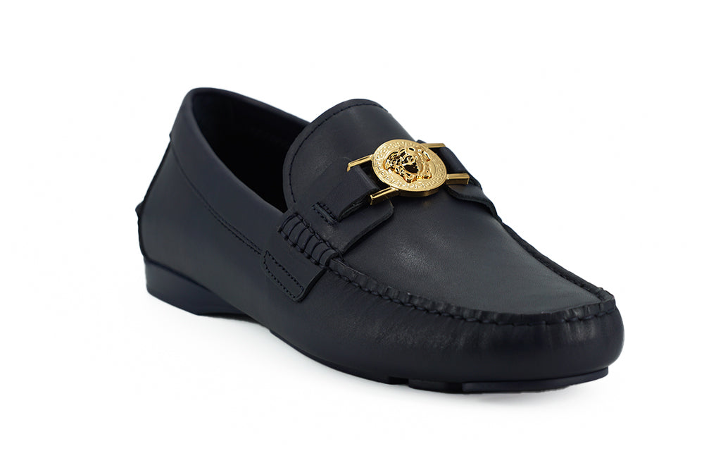 Marineblaue Loaferschuhe aus Kalbsleder von Versace