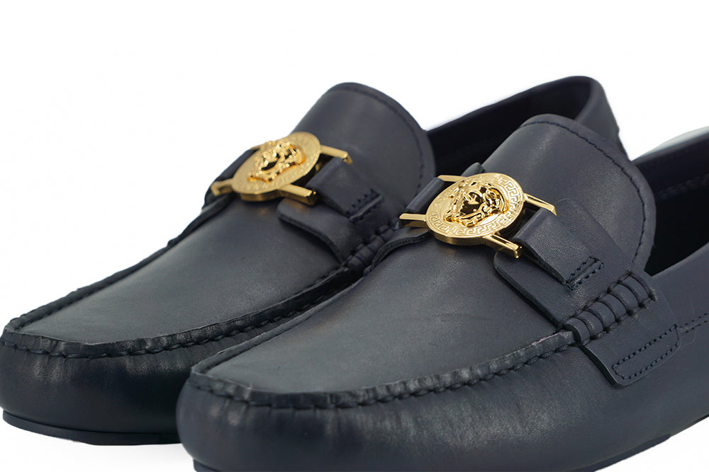 Mocassins Versace en cuir de veau bleu marine