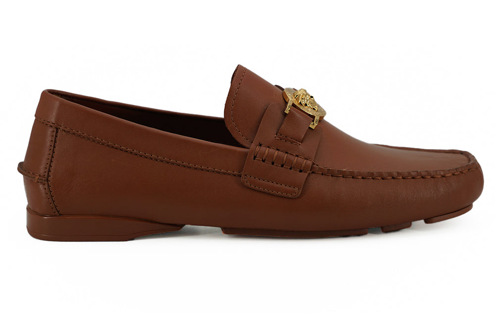 Mocassins Versace en cuir de veau marron naturel