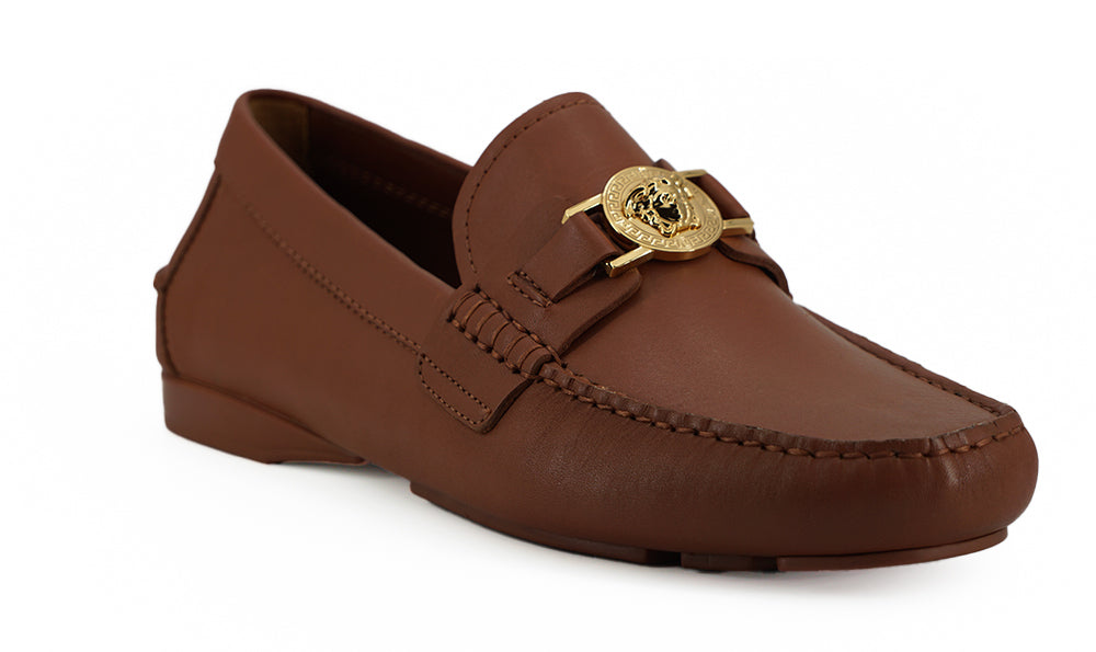 Mocassins Versace en cuir de veau marron naturel