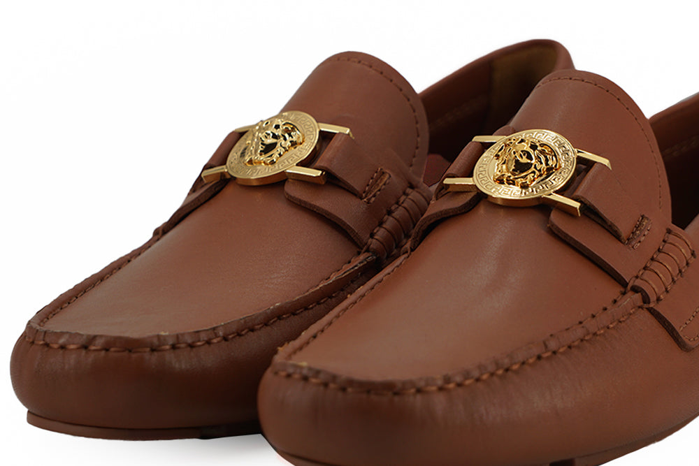 Mocassins Versace en cuir de veau marron naturel