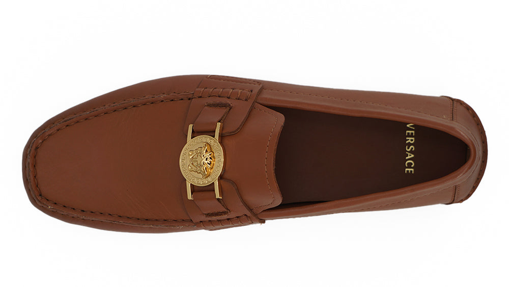 Mocassins Versace en cuir de veau marron naturel