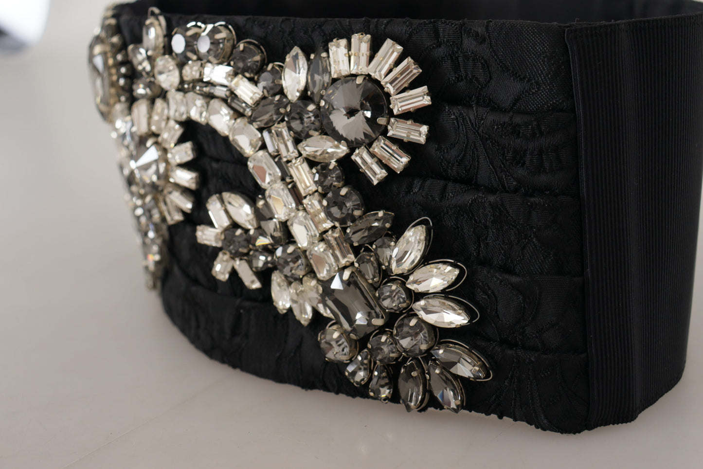 Dolce &amp; Gabbana Ceinture ornée de cristaux de laiton et de soie noire