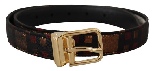 Dolce &amp; Gabbana Ceinture à boucle en métal doré jacquard en cuir multicolore