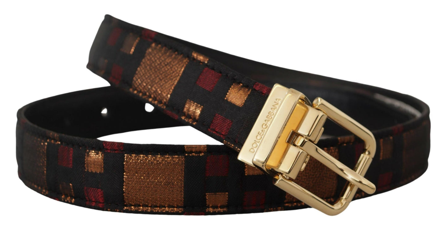 Dolce &amp; Gabbana Ceinture à boucle en métal doré jacquard en cuir multicolore