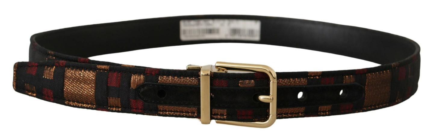 Dolce &amp; Gabbana Ceinture à boucle en métal doré jacquard en cuir multicolore