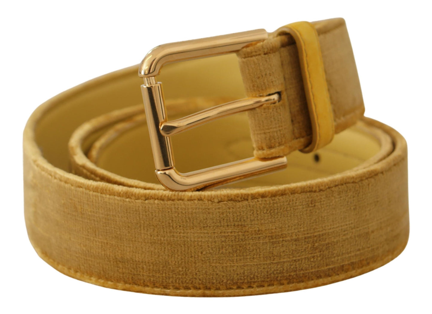 Dolce &amp; Gabbana Ceinture à boucle gravée en velours jaune avec logo en métal doré