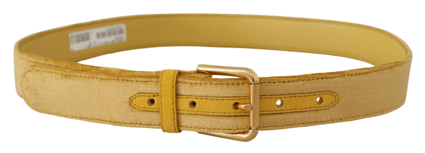 Dolce &amp; Gabbana Ceinture à boucle gravée en velours jaune avec logo en métal doré