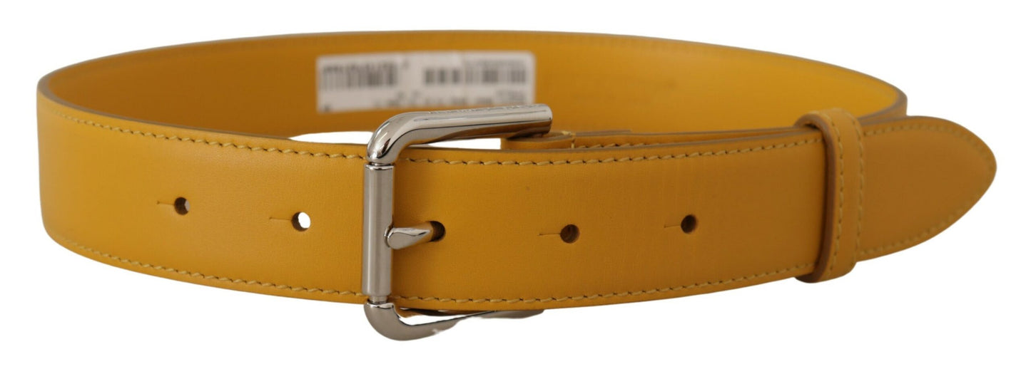 Dolce &amp; Gabbana Ceinture à boucle en métal avec logo argenté en cuir jaune