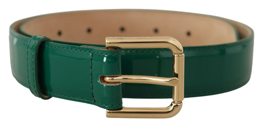 Dolce &amp; Gabbana Ceinture à boucle gravée en cuir verni vert avec logo