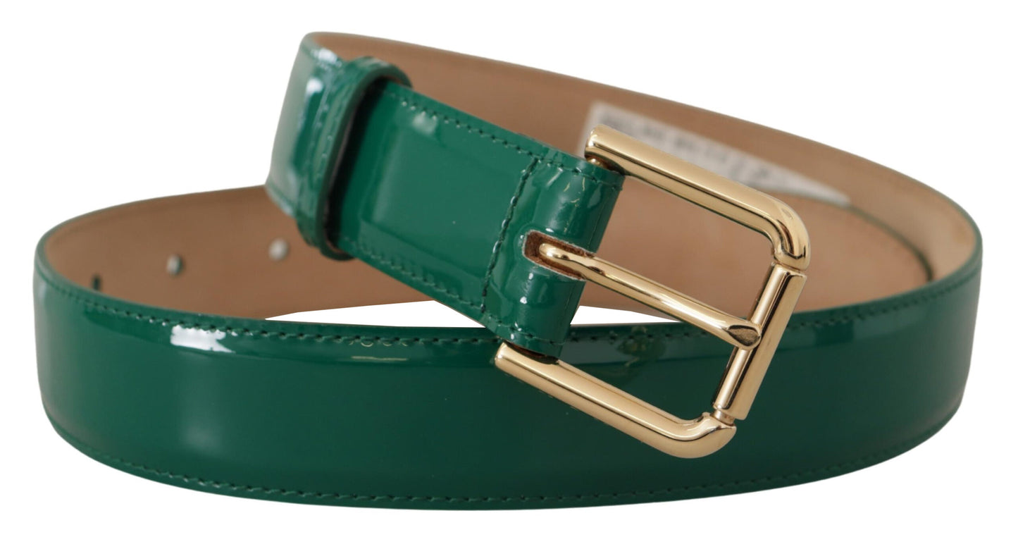 Dolce &amp; Gabbana Ceinture à boucle gravée en cuir verni vert avec logo