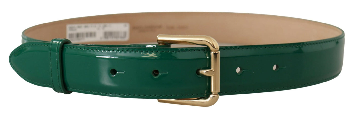 Dolce &amp; Gabbana Ceinture à boucle gravée en cuir verni vert avec logo