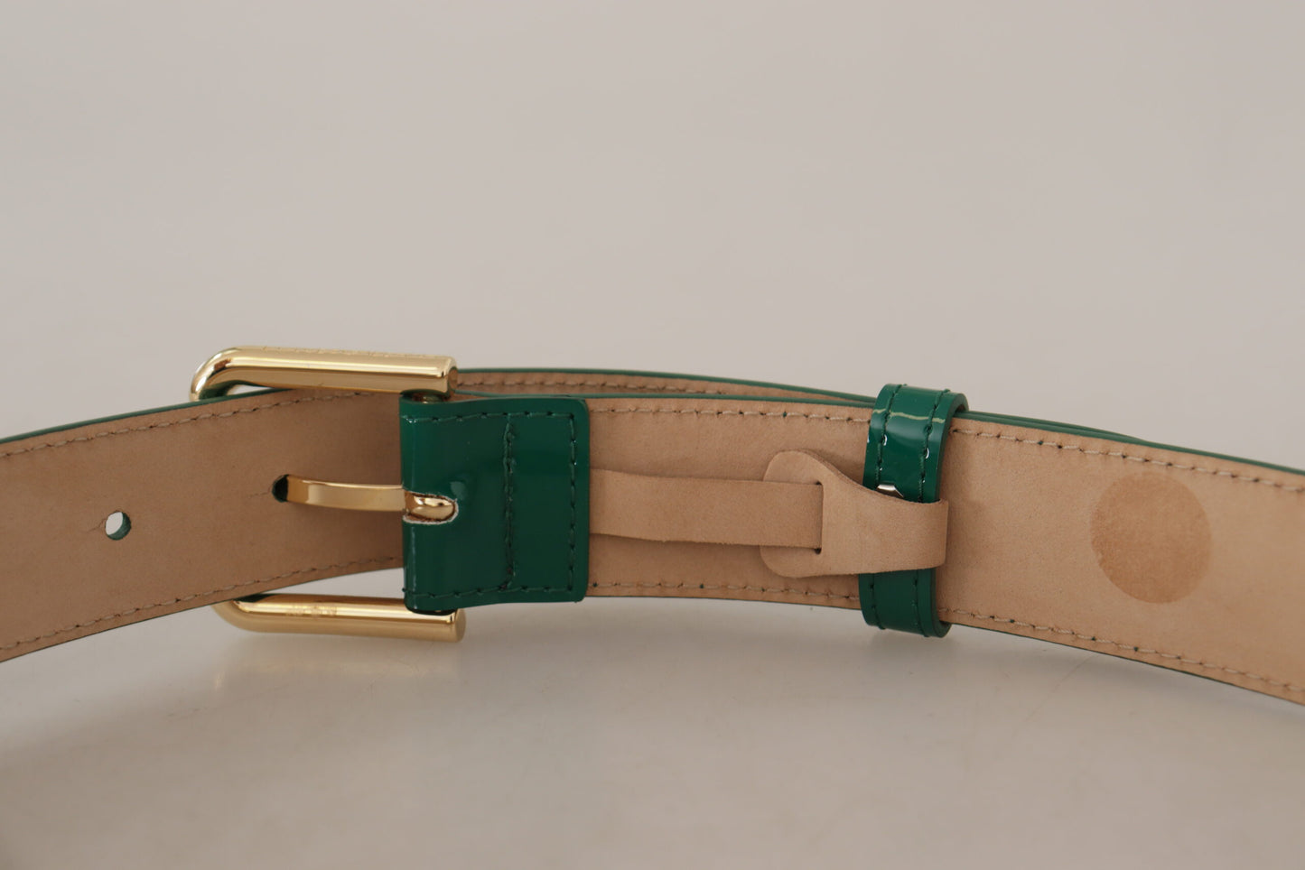 Dolce &amp; Gabbana Ceinture à boucle gravée en cuir verni vert avec logo