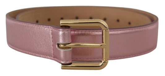 Dolce &amp; Gabbana Ceinture à boucle en métal avec logo en cuir poli rose métallisé