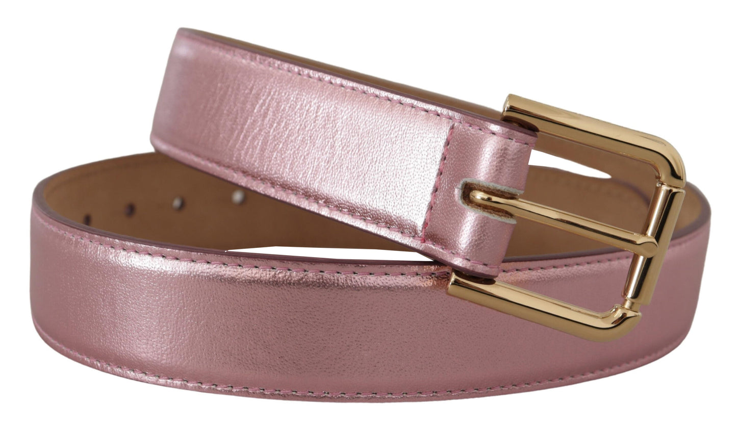 Dolce &amp; Gabbana Ceinture à boucle en métal avec logo en cuir poli rose métallisé