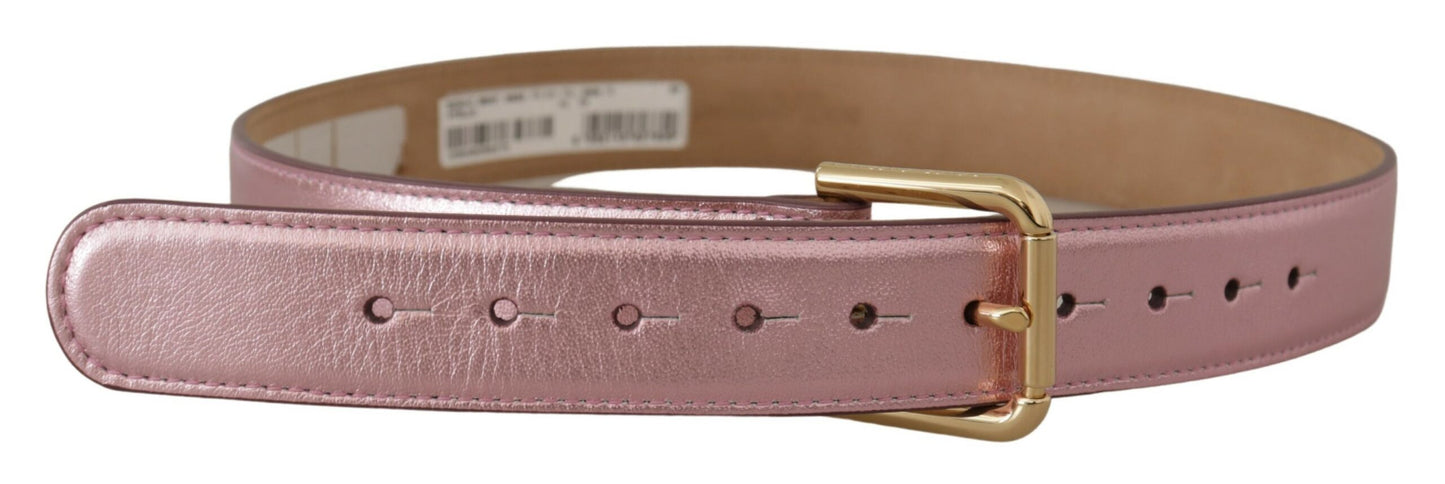 Dolce &amp; Gabbana Ceinture à boucle en métal avec logo en cuir poli rose métallisé