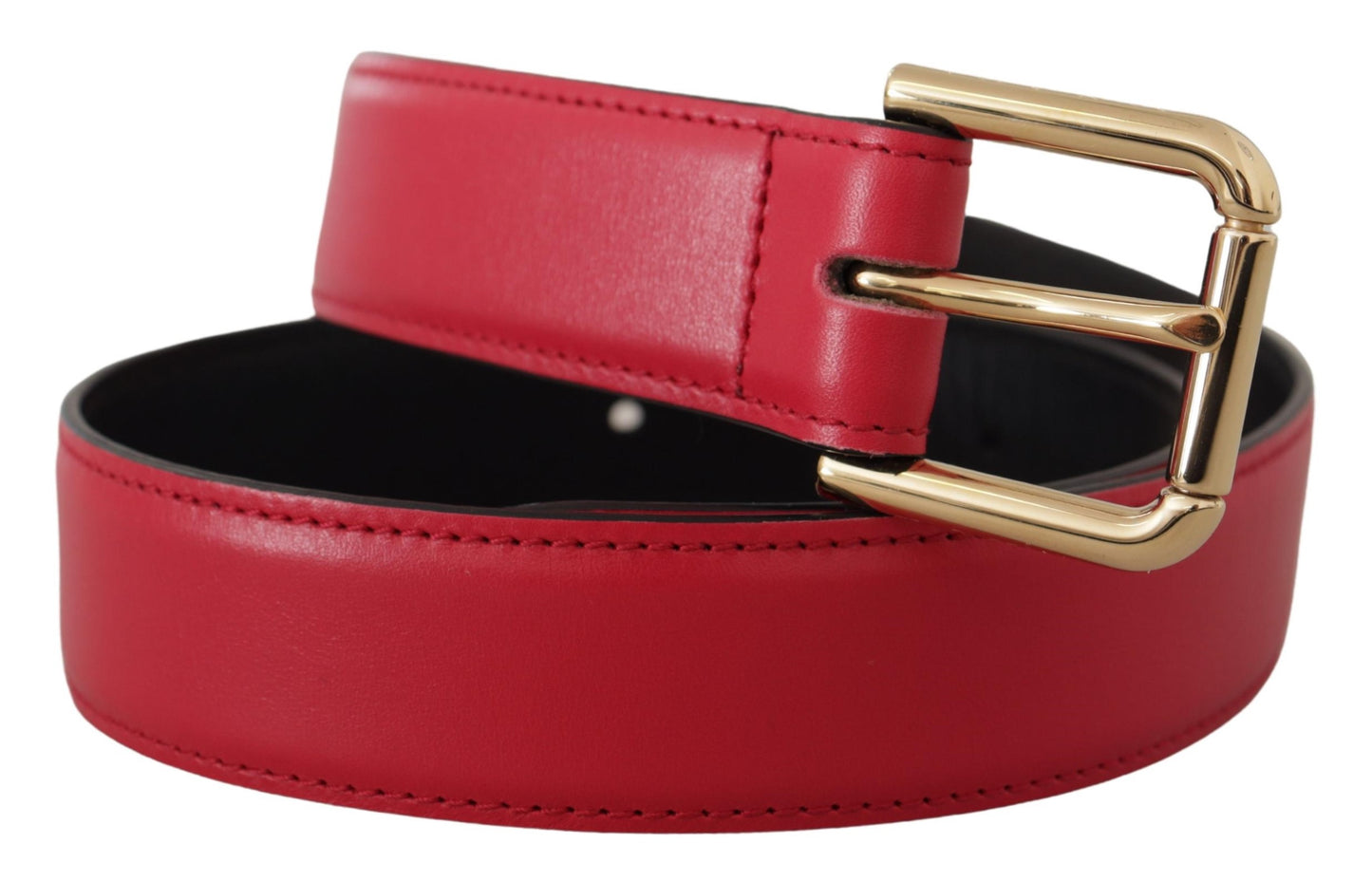 Dolce &amp; Gabbana Ceinture à boucle en métal avec logo doré en cuir de veau rouge