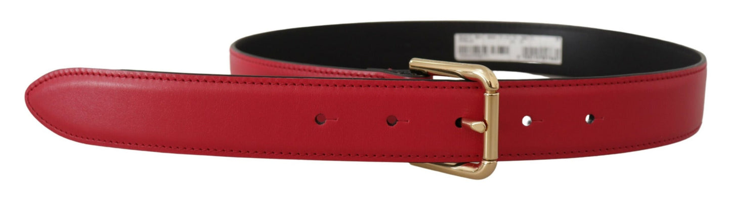 Dolce &amp; Gabbana Ceinture à boucle en métal avec logo doré en cuir de veau rouge