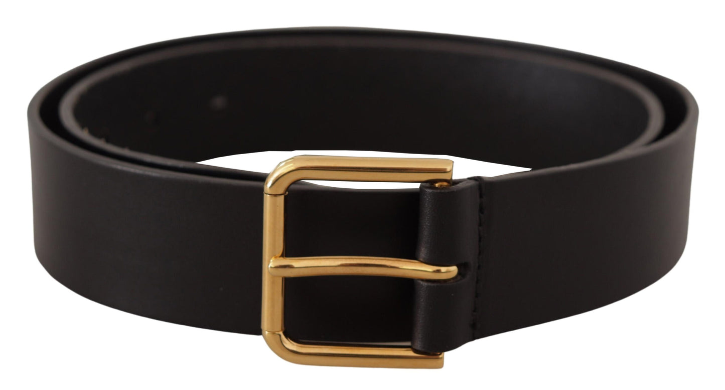 Dolce &amp; Gabbana Ceinture à boucle en métal avec logo doré en cuir de veau noir