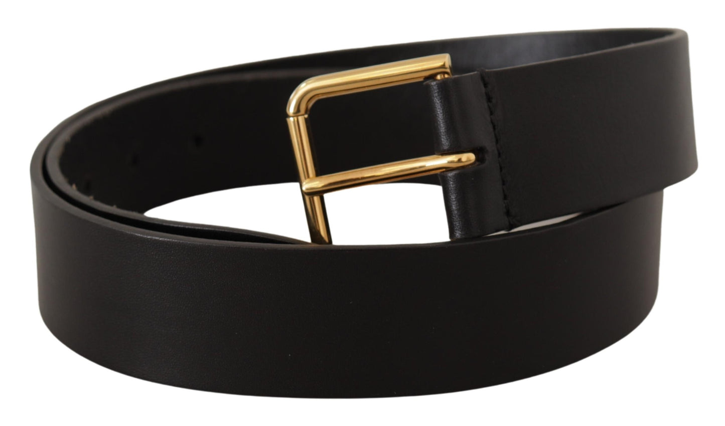 Dolce &amp; Gabbana Ceinture à boucle en métal avec logo doré en cuir de veau noir