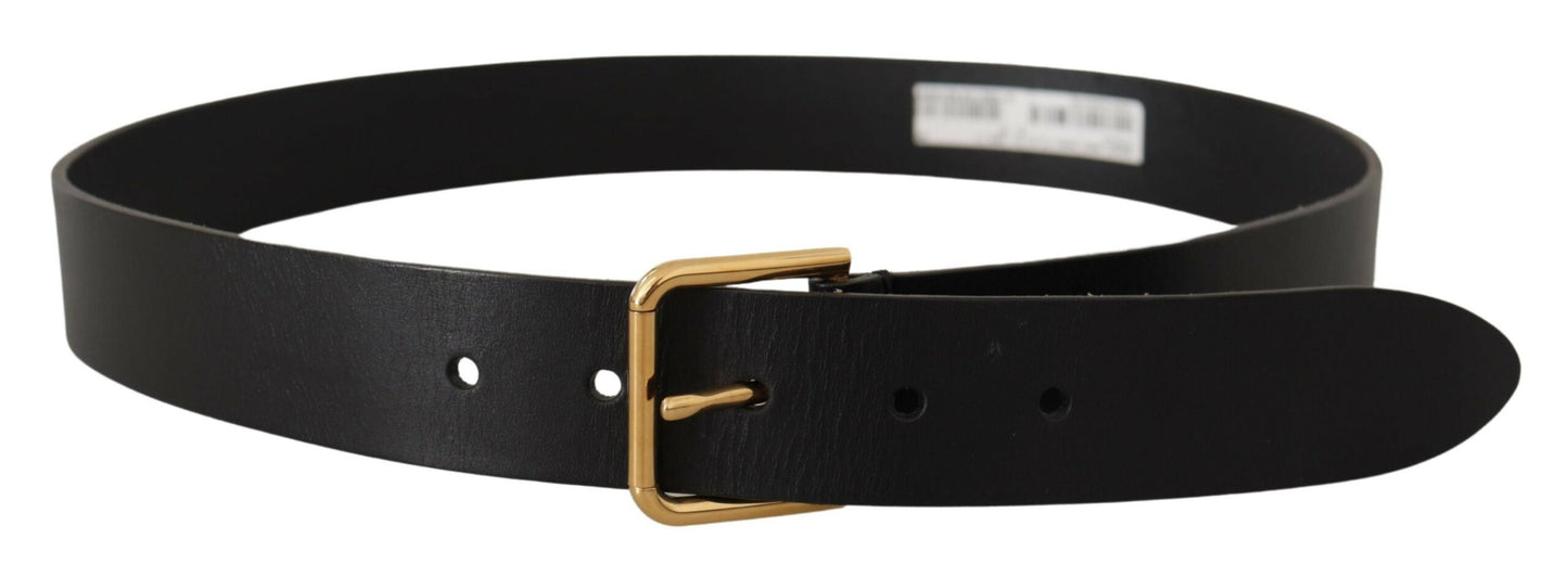 Dolce &amp; Gabbana Ceinture à boucle en métal avec logo doré en cuir de veau noir