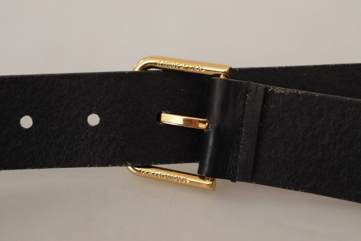 Dolce &amp; Gabbana Ceinture à boucle en métal avec logo doré en cuir de veau noir