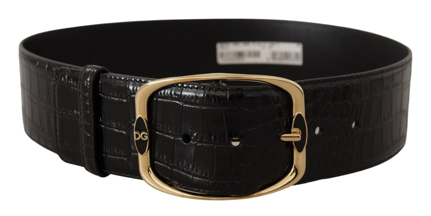 Dolce &amp; Gabbana Ceinture à boucle avec logo DG en métal doré à imprimé crocodile noir